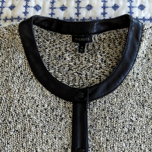 Talbots, Sparkle Button Down Cardigan, Worn Once, Faux Leather Trim, Size M - Picture 2 of 3
